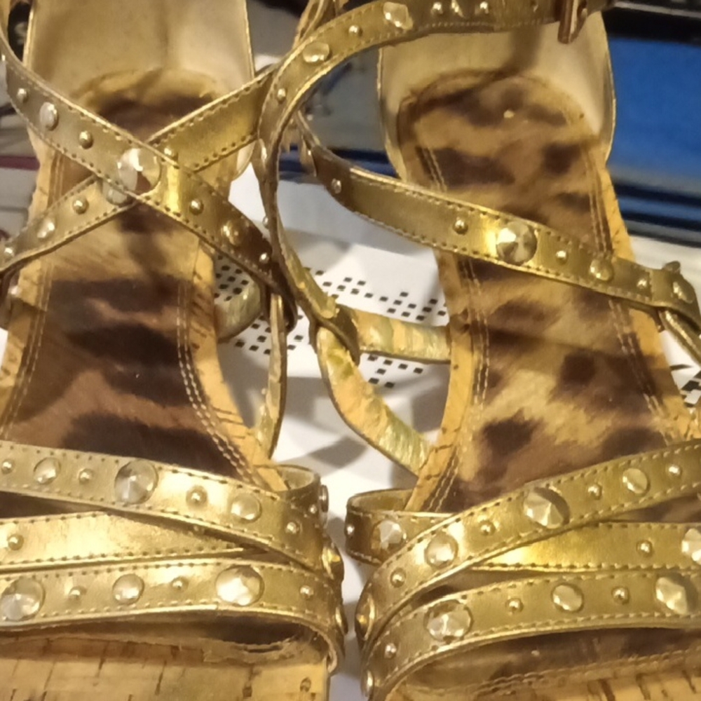 Guess Gold Metallic Sandals with Ornate Detailing